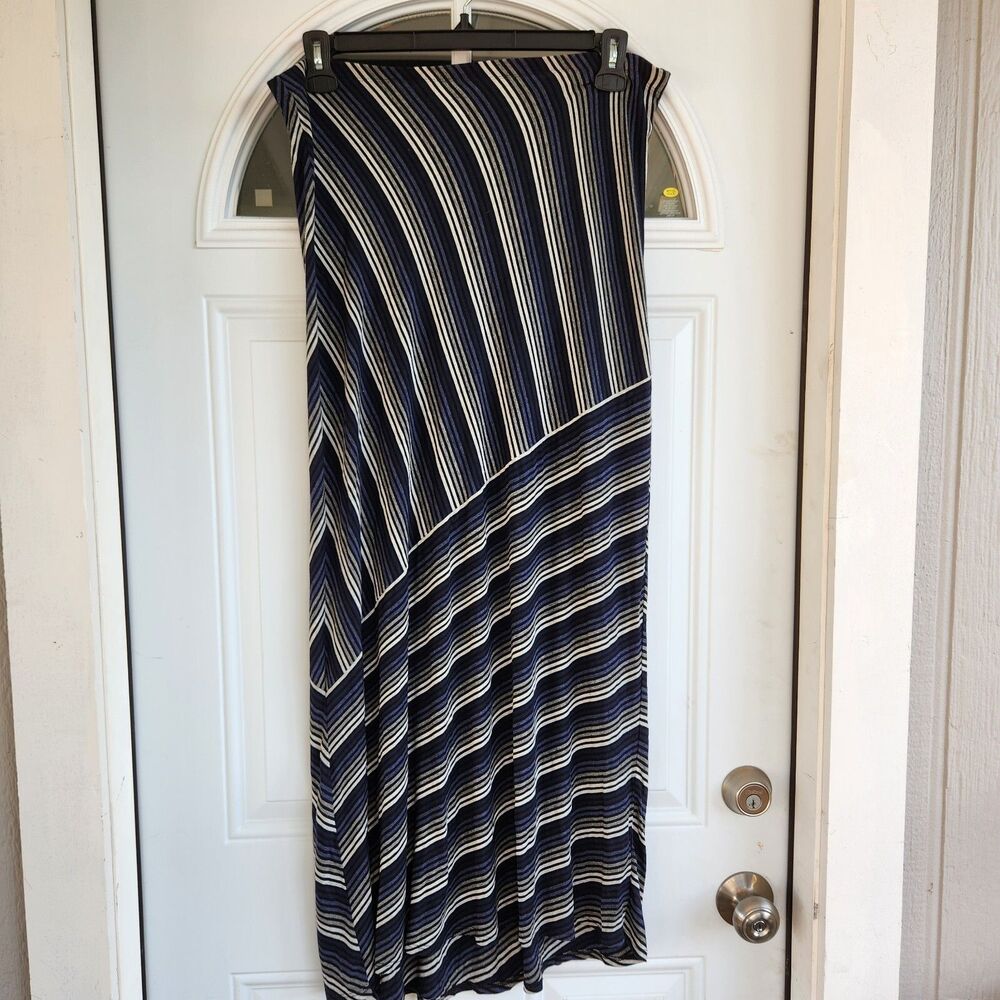Matty M Maxi Skirt Womens SZ Large Striped Asymetric‎ Casual Stretch Everyday